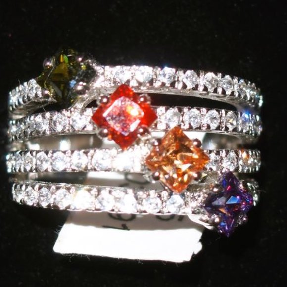 Artisan Jewelry - Beautiful Artisan .925 Sterling Silver w/ Multi Color and Clear CZ's Lady's Ring